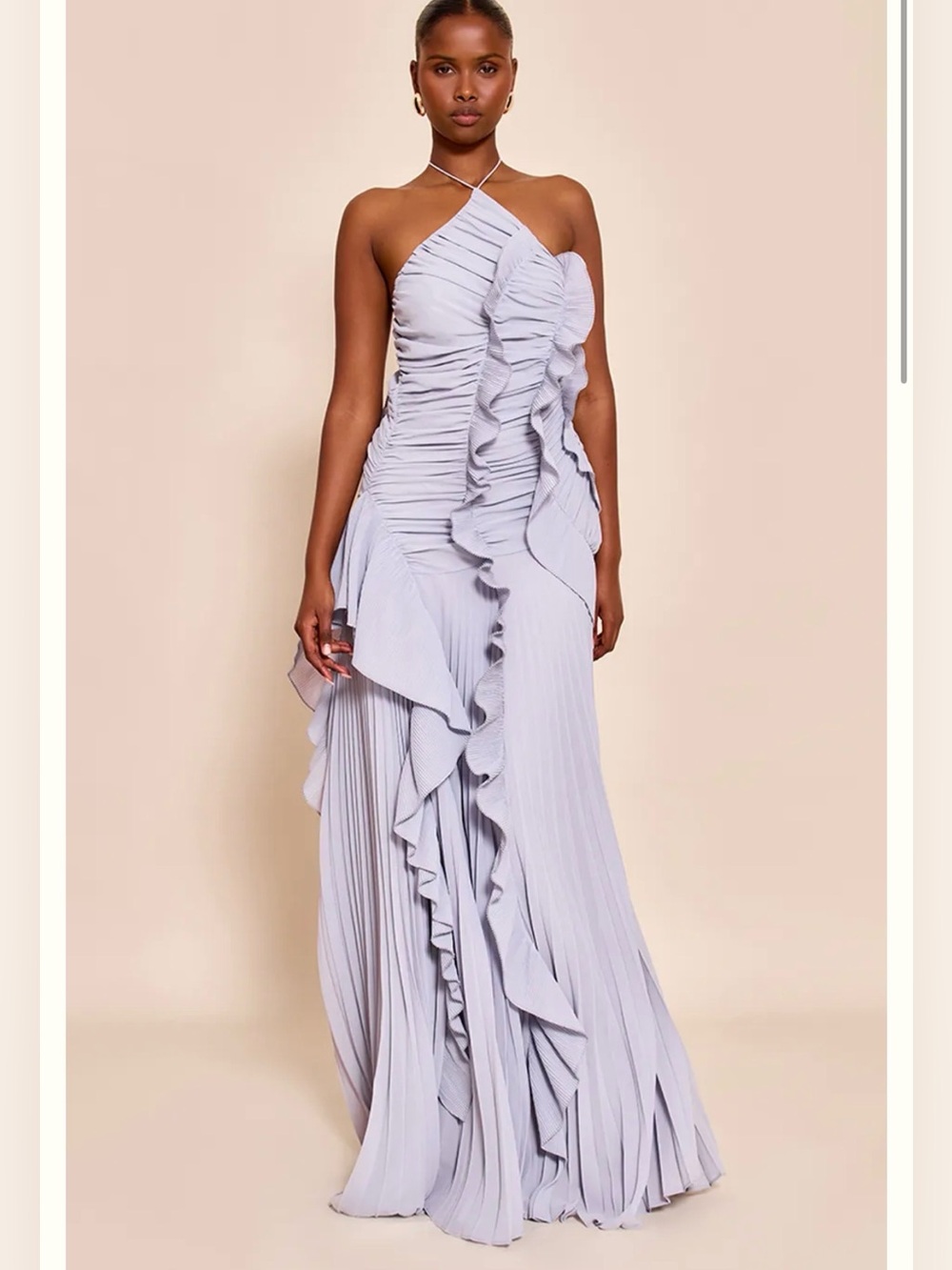 Asymmetrical Ruffle Halter Lavender Prom Gown